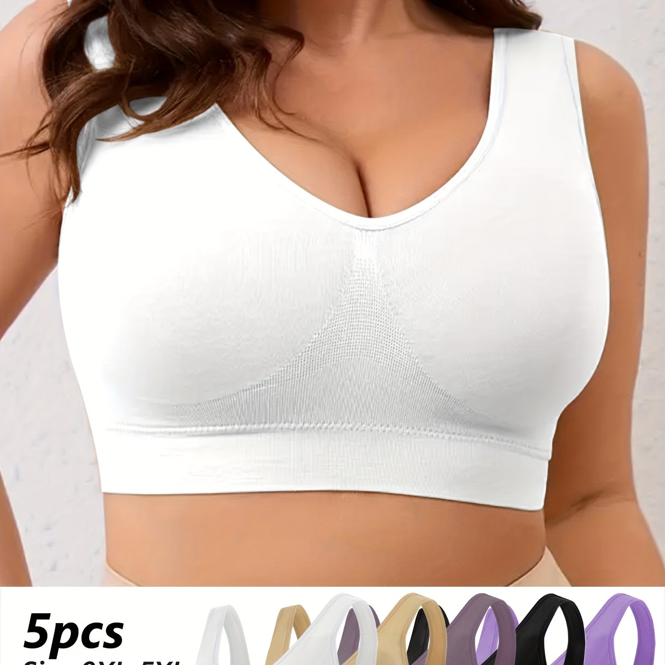 Plus-Size Wireless Sports Bras 5-Pack Cross-Back Seamless Push-Up Breathable