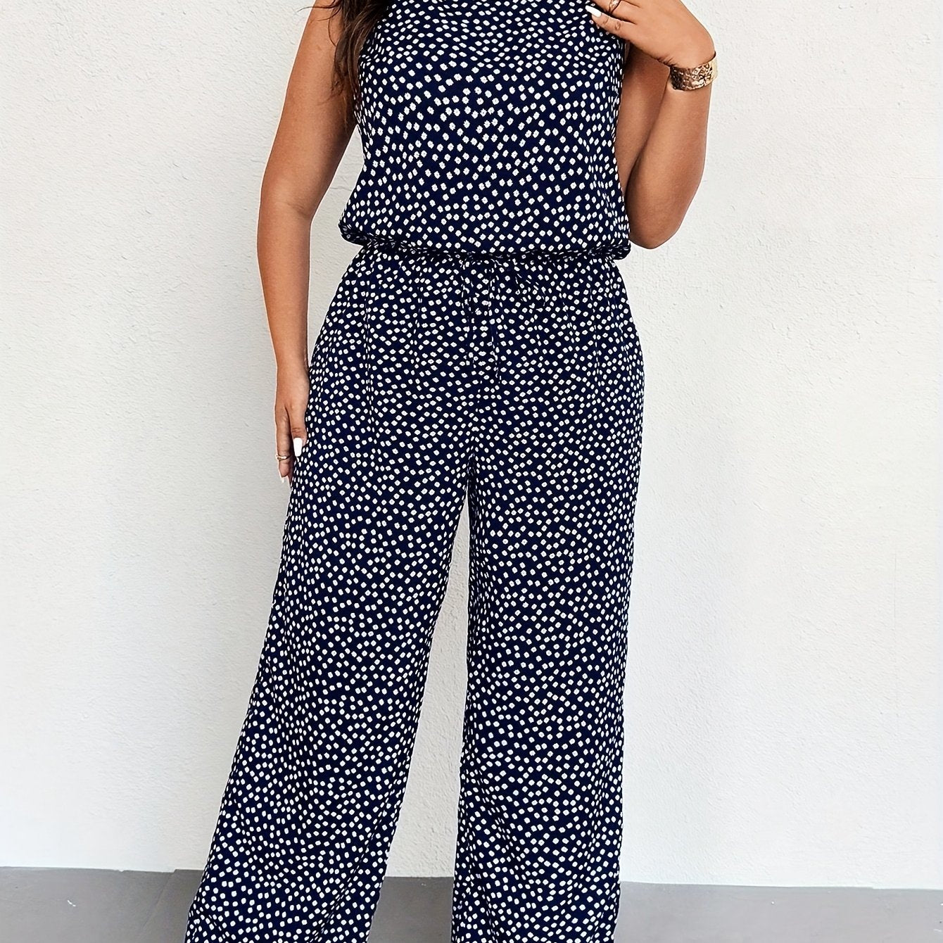 Plus Size Women's Floral Print Sleeveless Jumpsuit Elastic Waist Wide Leg Spring Summer Casual Formal