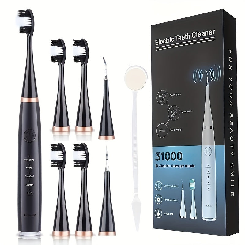 Electric Toothbrush Set with 5 Brush Heads, USB Rechargeable, Soft Bristles
