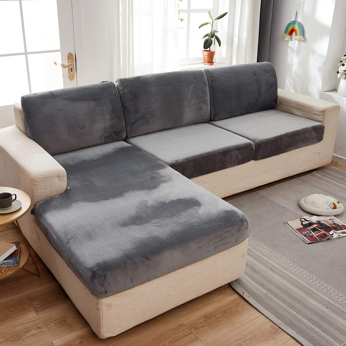 Velvet divan qopqog'i qishda issiqlik, changga chidamli, elastik, to'liq qamrov, sirpanishga qarshi, mushuk chizishiga chidamli