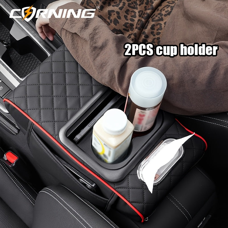 Автомобильный подлокотник с двумя держателями для чашек, многофункциональный органайзер для хранения, черный