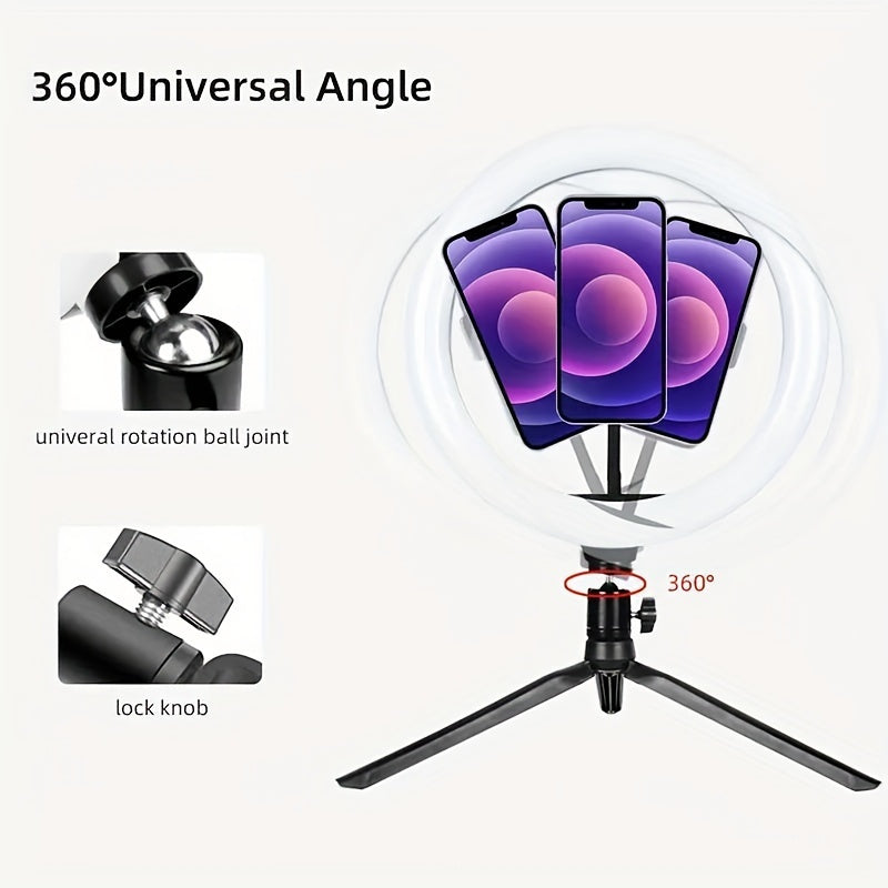 25.4cm USB LED Ring Light with Adjustable Color Temperature, 120 LEDs, Tripod and Phone Holder for Video Streaming and Photography