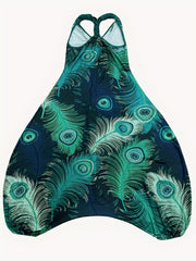 Women's Plus-Size Printed Jumpsuit Casual Sleeveless Wide-Leg