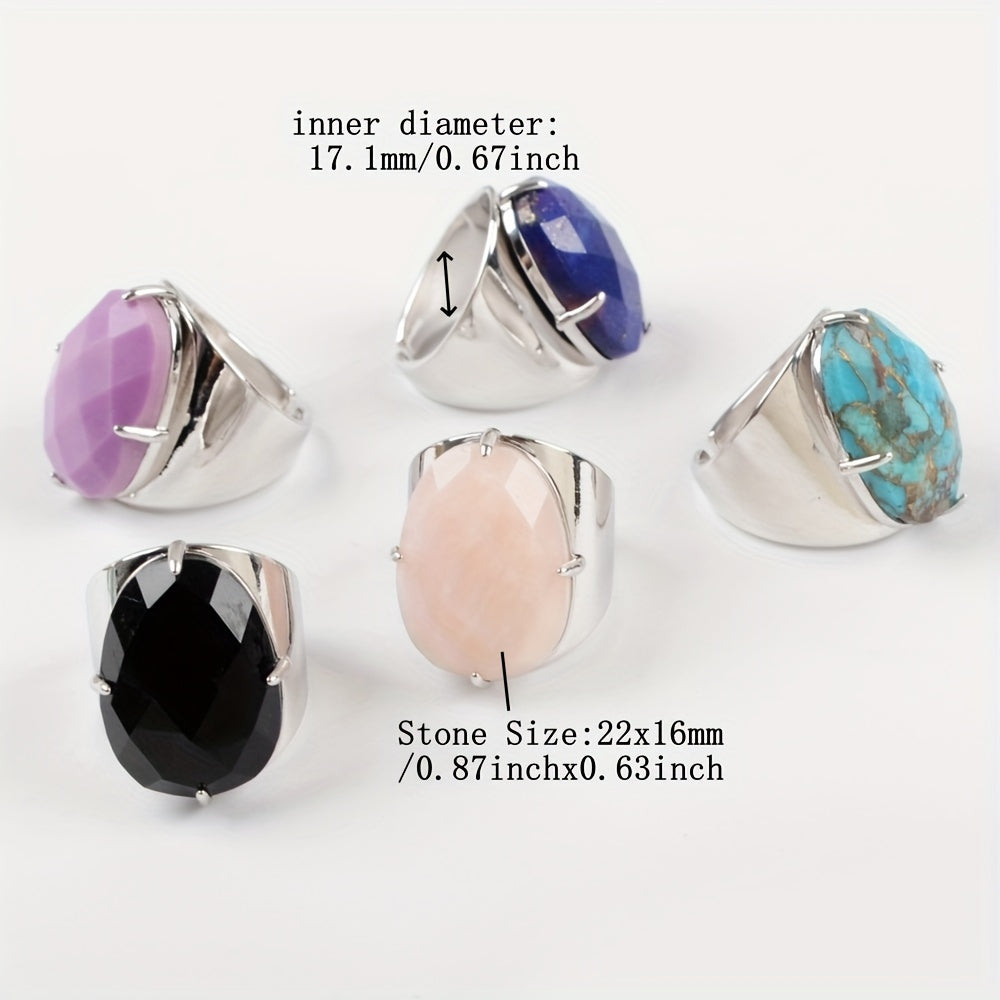 Kundalik kiyish va sovgʻa qilish uchun tabiiy tosh bilan qilingan kumush bilan qoplangan uzuk