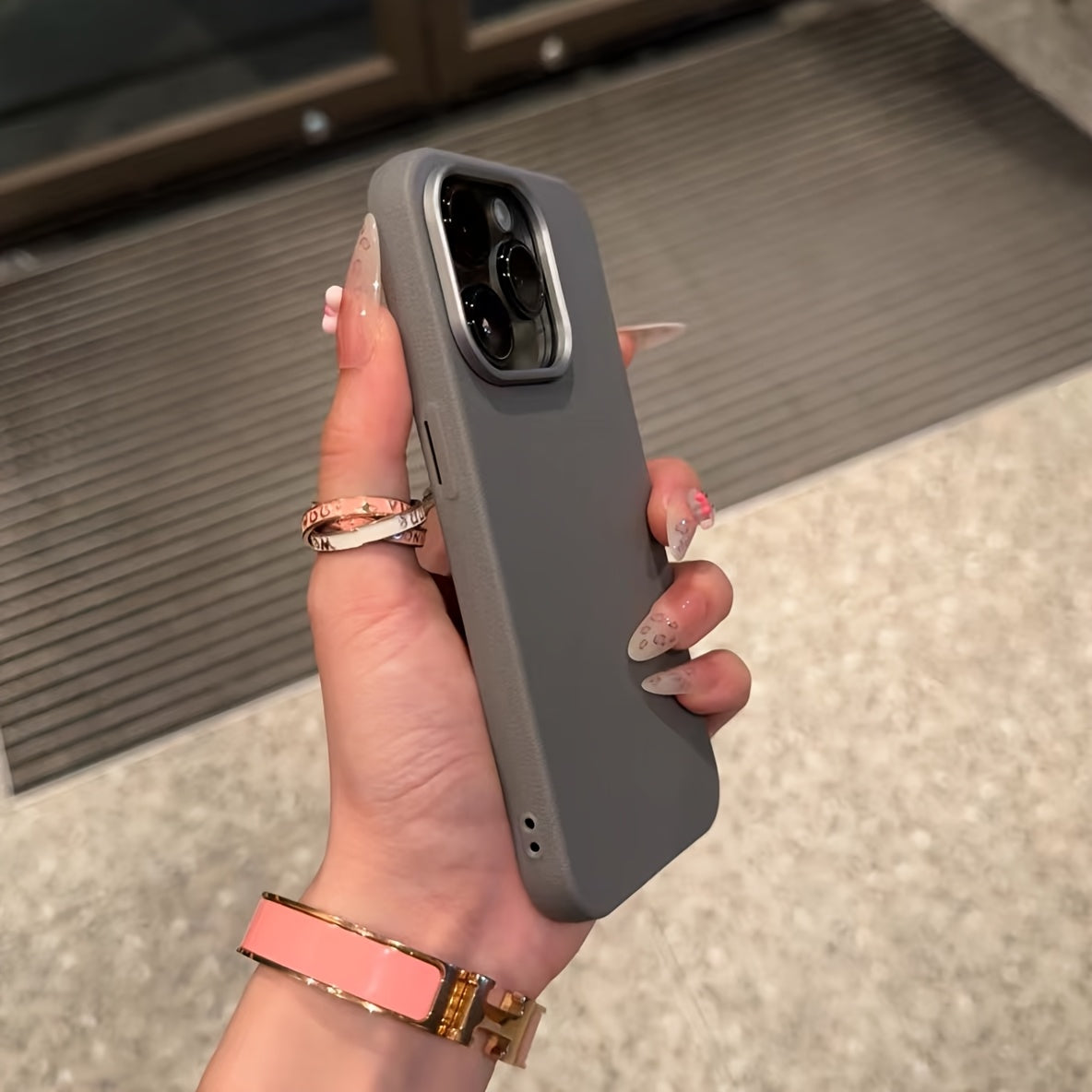 3-Piece Leather Pattern Metal Frame Phone Cases for iPhone 16 Pro Max and New Models