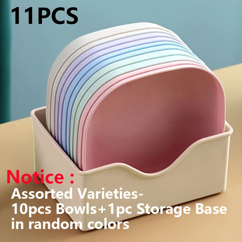 11pcs Non-Slip Plastic Cat Food and Water Bowls Set Colorful for Small Cats and Kittens