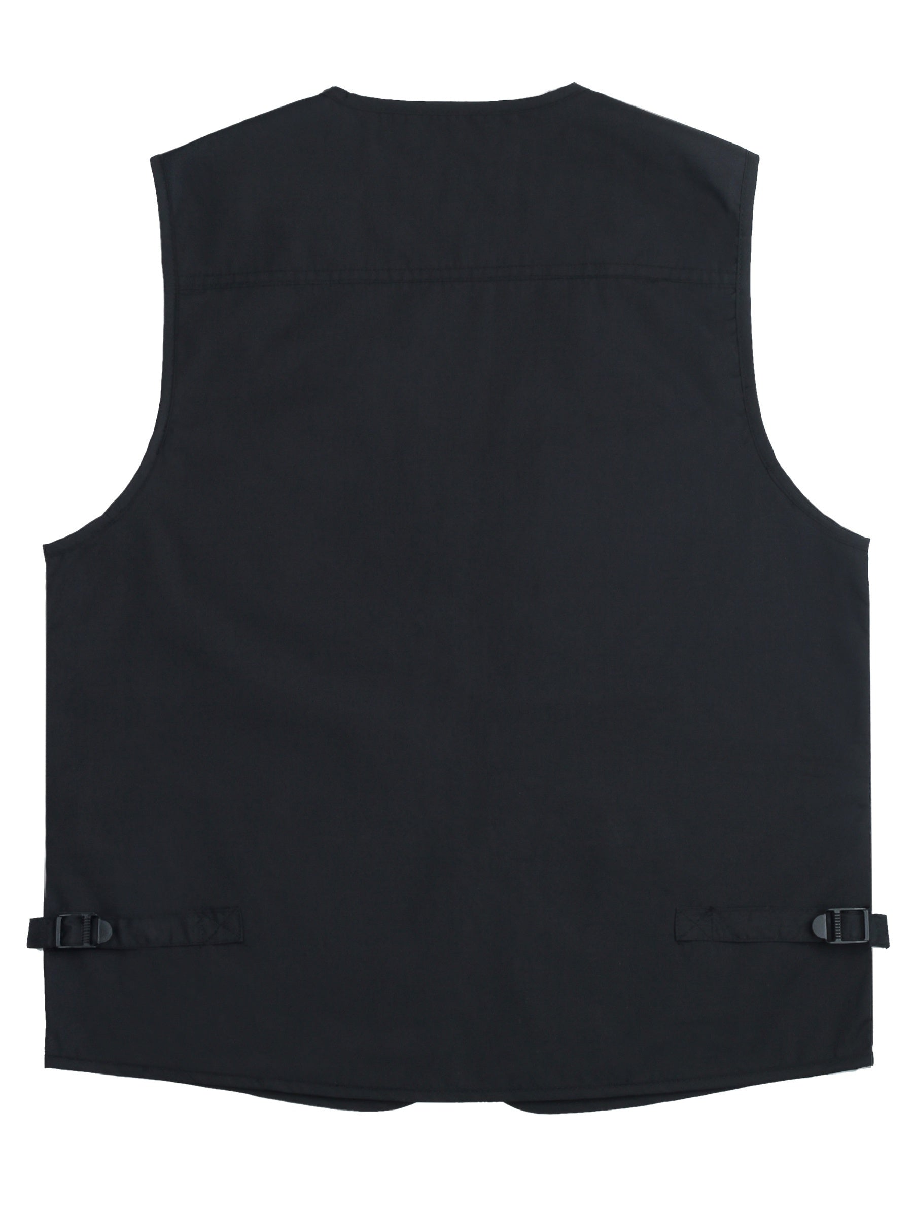 Men's Plus Size Black Polyester Cargo Vest with Multiple Pockets for Outdoor Activities