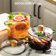 Set of 2 Glass Cooking Pots with Lids 1.8L & 2.3L Dishwasher Safe Sauce Pans for Soup Pasta