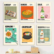 Set of 6 Retro Korean Kimchi Canvas Wall Art Posters Frameless Kitchen Decor 29.97x39.88cm