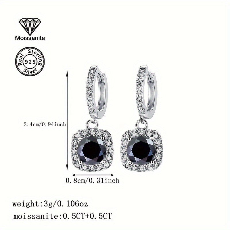 Sterling Silver Earrings with 1 Carat Black Moissanite for Women Elegant Jewelry