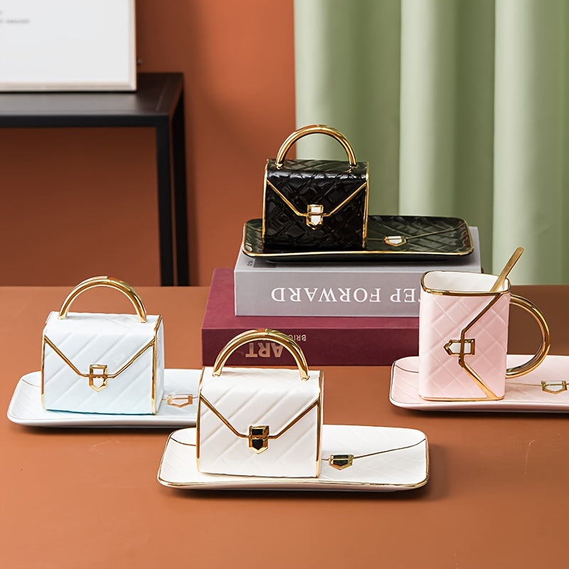 Pink and White Teacup Set with Gold Handles Quilted Design for Afternoon Tea