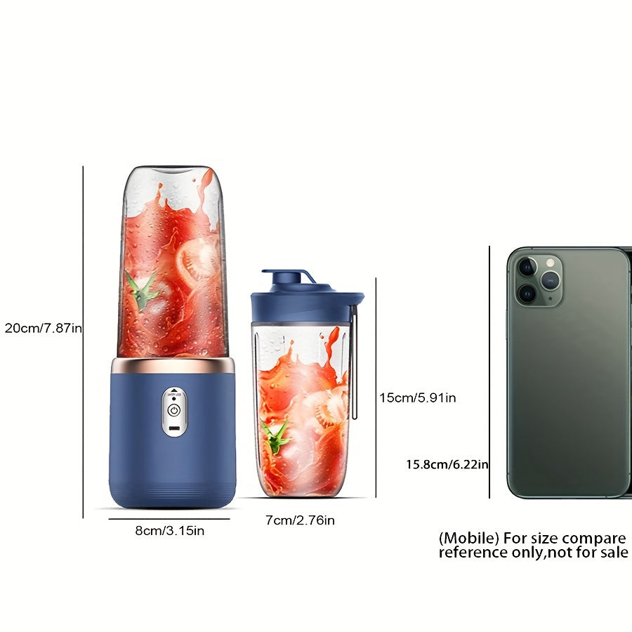 Portable 2-Cup Electric Juicer Blender USB Rechargeable with 6-Blade Design