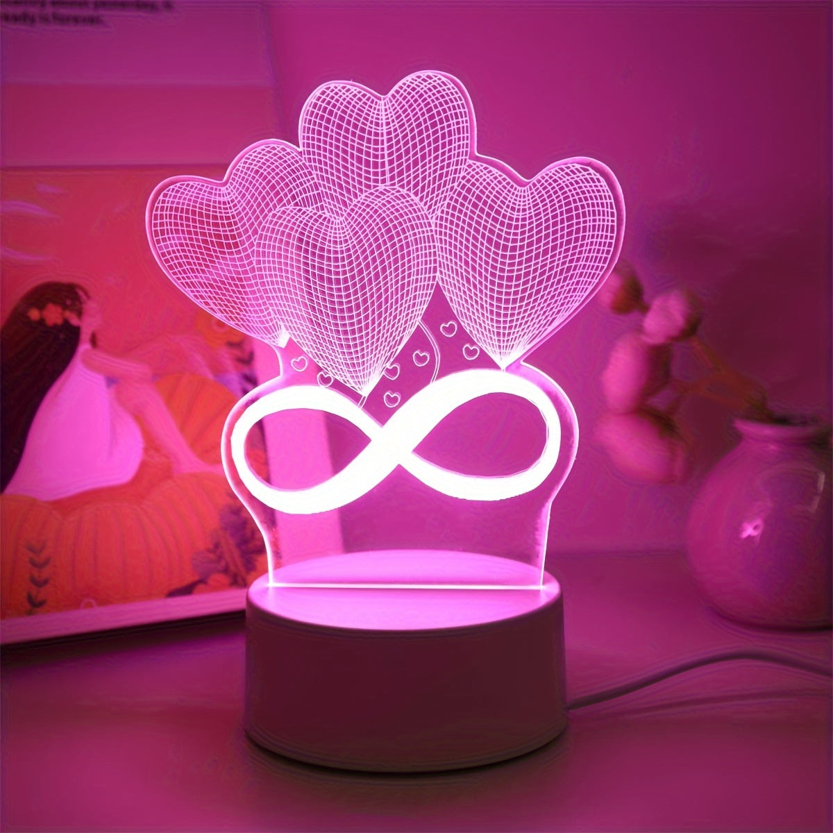 Pink 3D LED Night Light for Bedroom Decoration
