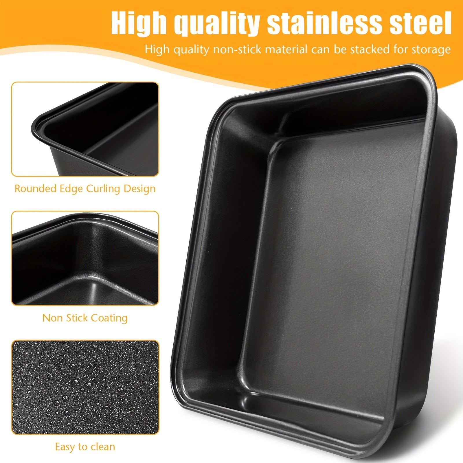 Set of 3 Non-Stick Square Cake Pans 5cm Deep Dishwasher Safe for Brownies