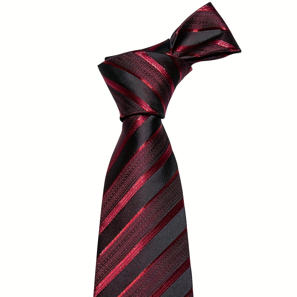 Men's Classic Striped Tie Set with Matching Handkerchief and Cufflinks for Formal and Casual Wear