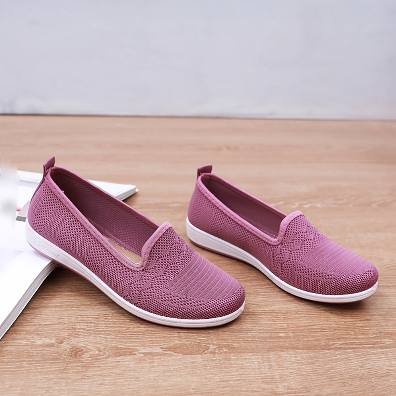 Women's Black Slip-On Loafers Breathable Knit Non-Slip Rubber Flats