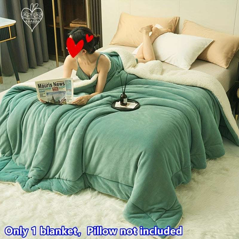 Green Matcha Fleece Blanket Double Layer Soft Throw for Bed or Sofa Water Washed Polyester