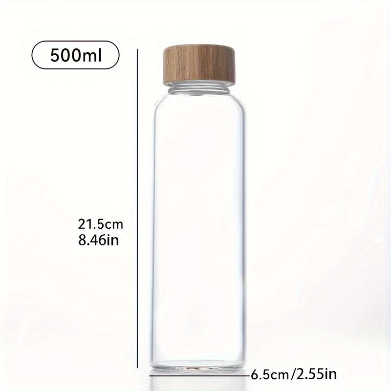 Botella de vidrio de borosilicato con tapas de acero inoxidable y bambú, recipiente de viaje a prueba de fugas