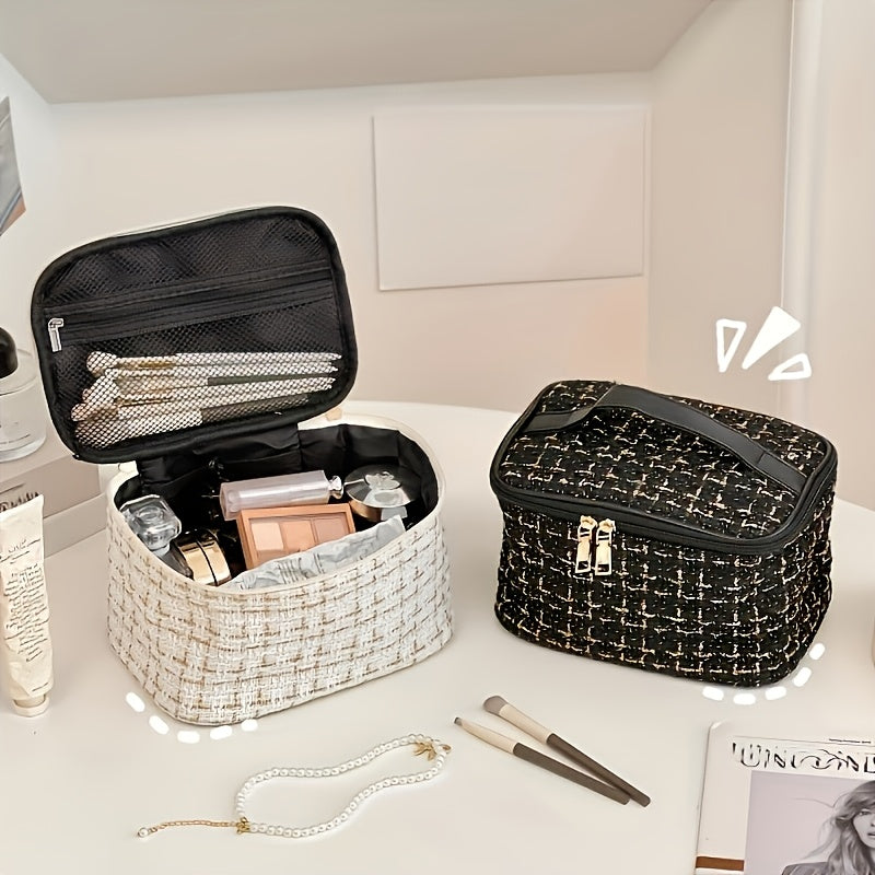 Стильная водонепроницаемая косметичка с молнией, милый белый дизайн, изготовлена из прочного полиэстера, идеально подходит для путешествий.
