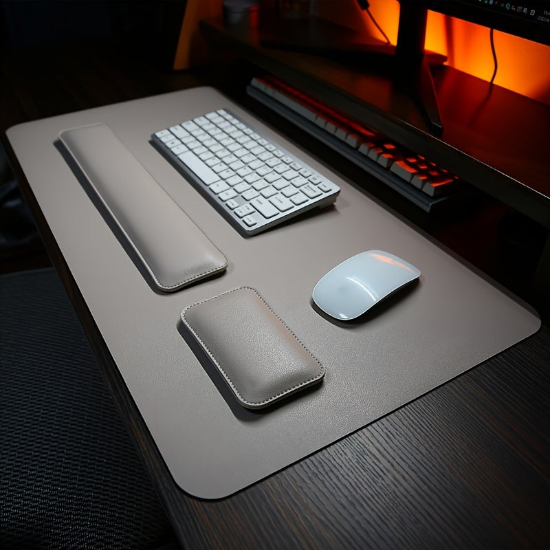 Ergonomic Faux Leather 3-Piece Desk Set with Large Mouse Pad Keyboard Mat and Wrist Support