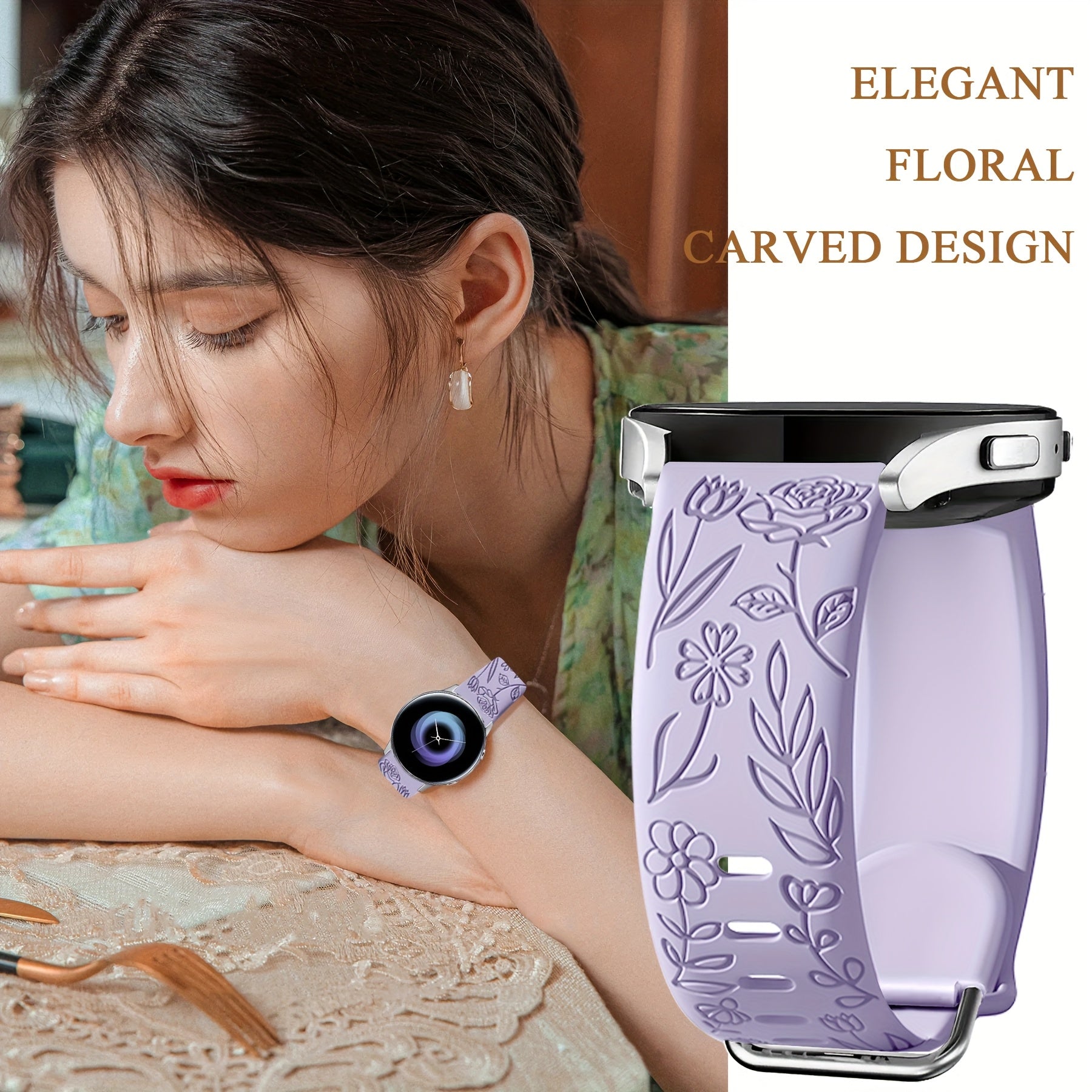 Rose Blossom Silicone Watch Strap for Samsung Galaxy Watch 7/FE 6 5 4 20mm Replacement