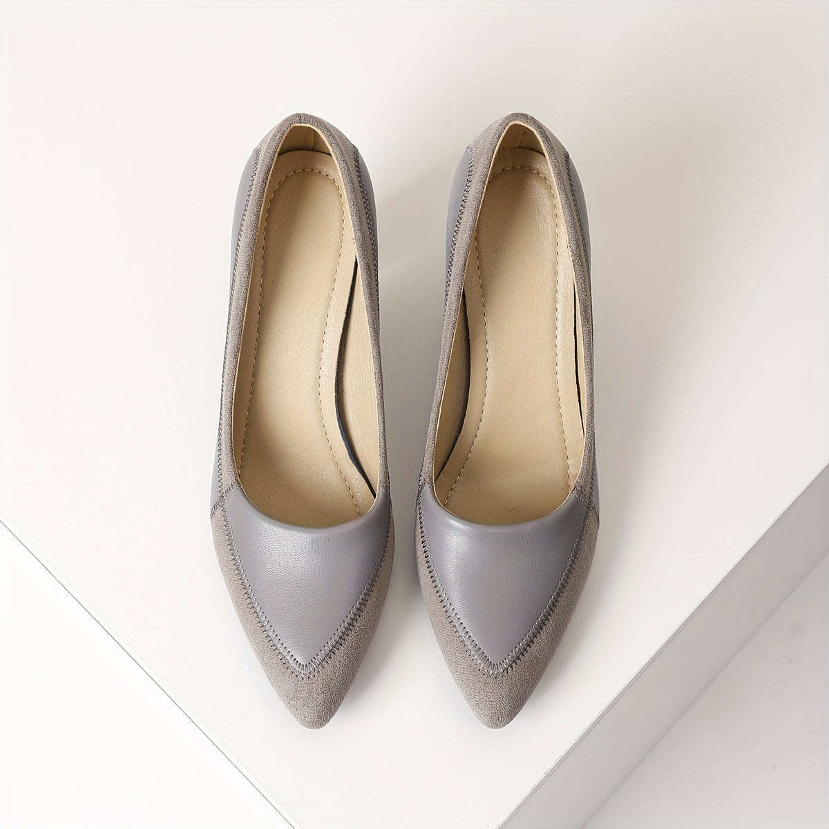 Women’s Spring Pointed Toe Mary Jane Heels Synthetic Cover Embroidery Gray