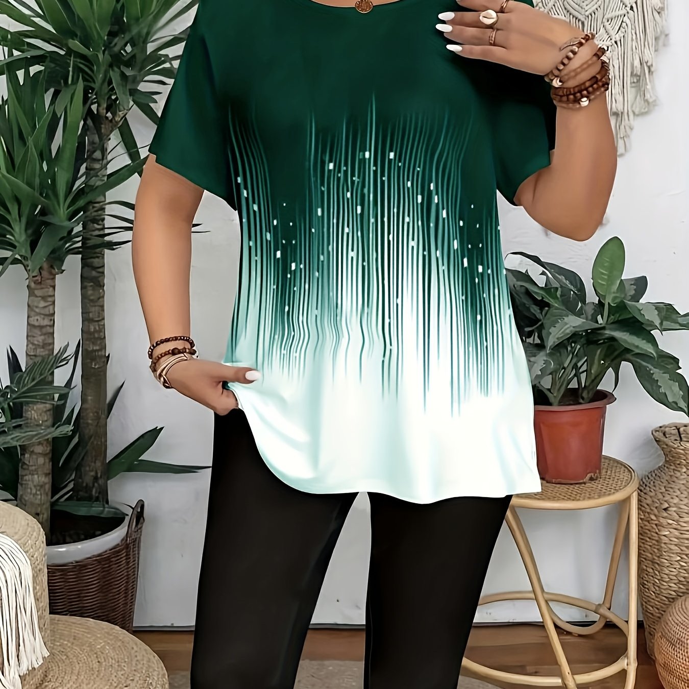 Plus Size Floral Print Crew Neck T-Shirt for Women Soft Stretch Casual