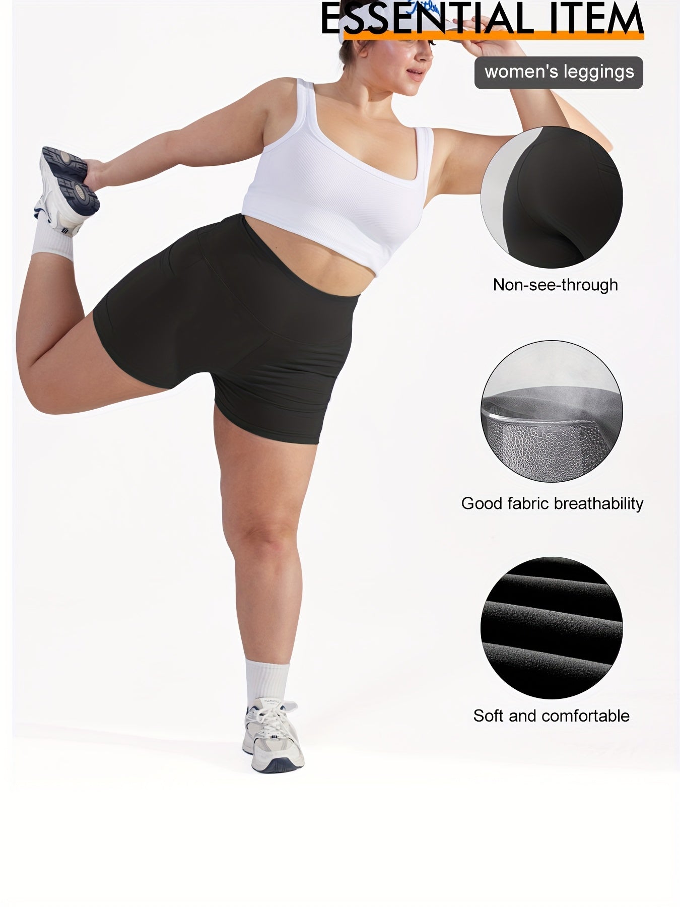 Plus Size High Waist Shorts Womens Polyester Elastane Solid Color Stretchy Summer