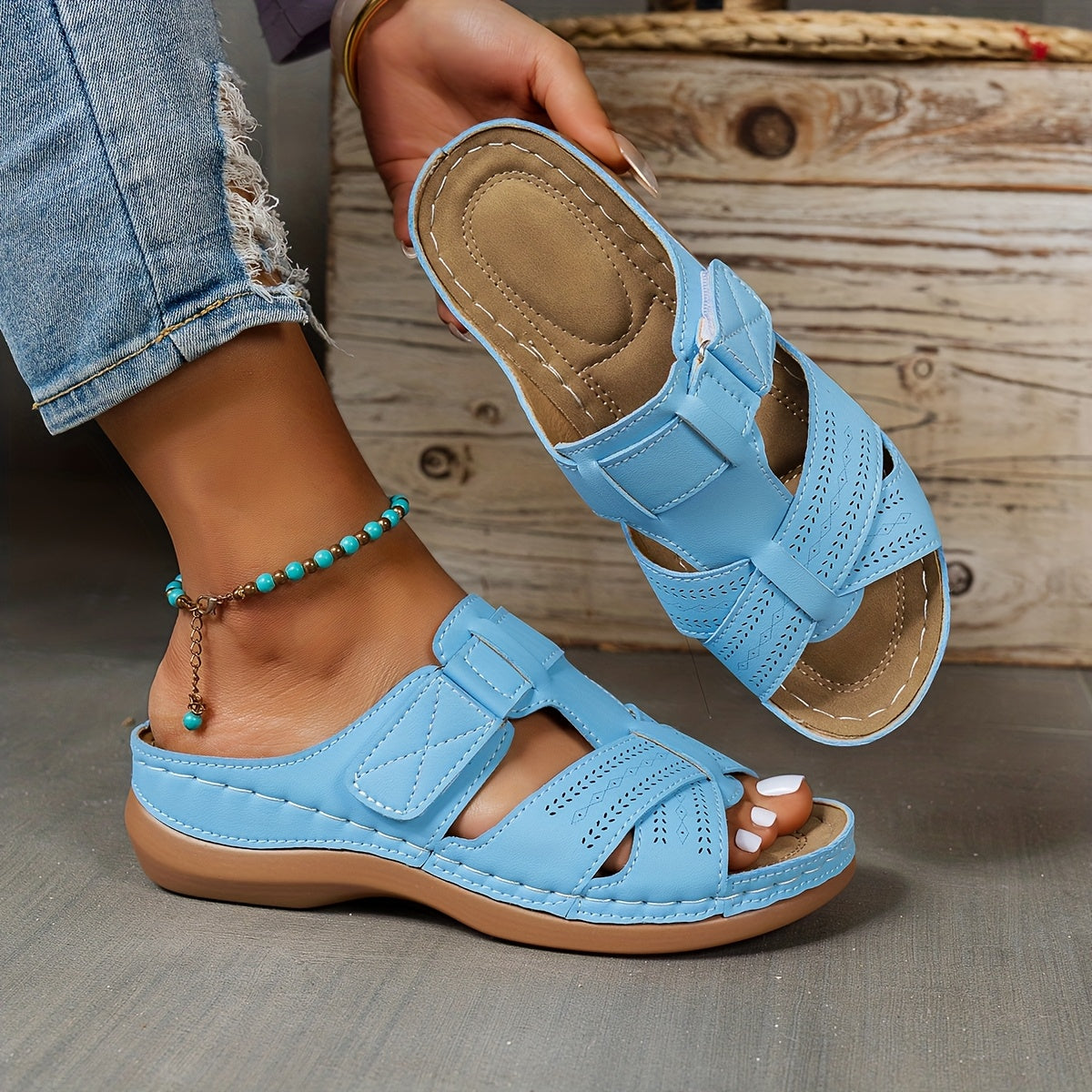 Женские летние сандалии из синтетики на slip-on, открытый носок, повседневные | пляжная обувь