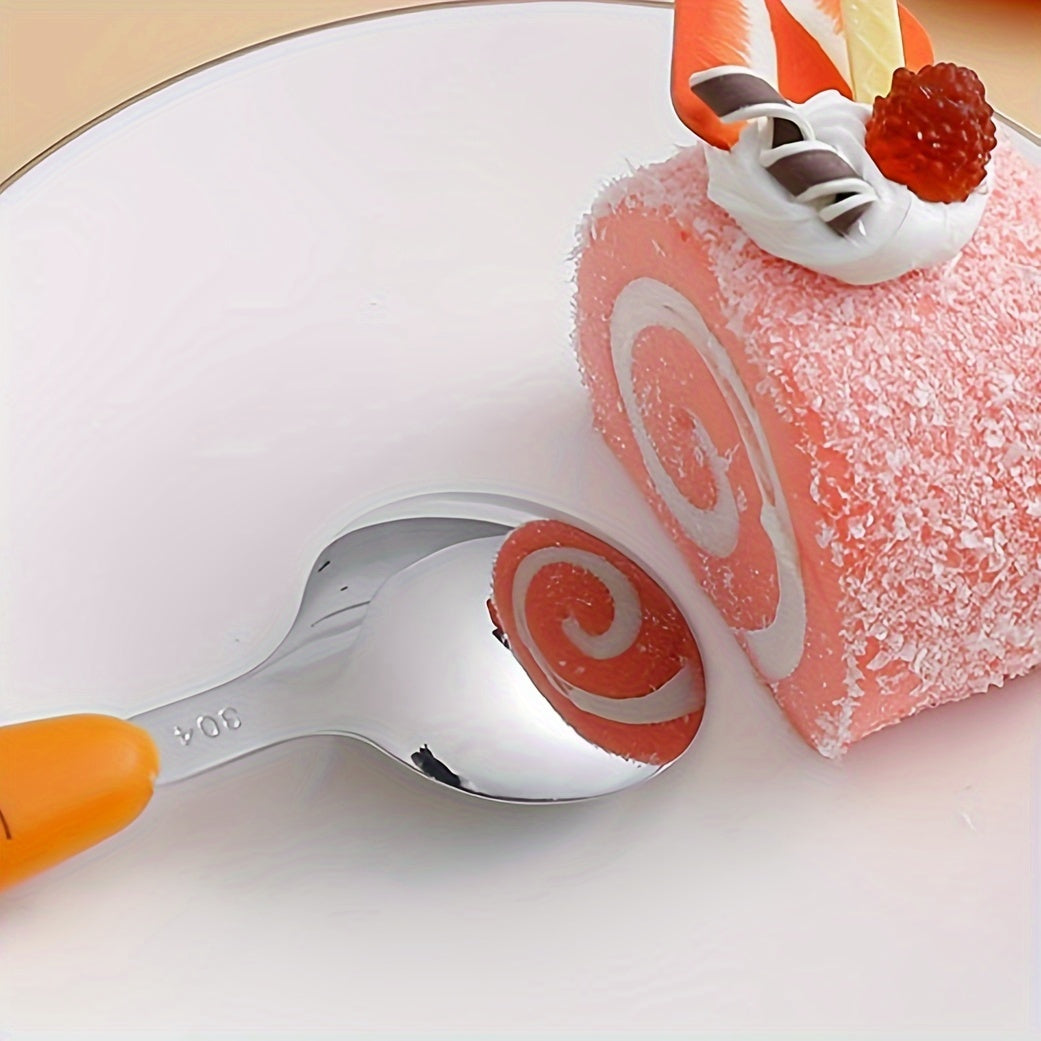 Set of 3 Travel Cutlery Pieces with Carrot Design Case Stainless Steel Spoon Fork BPA-Free Orange