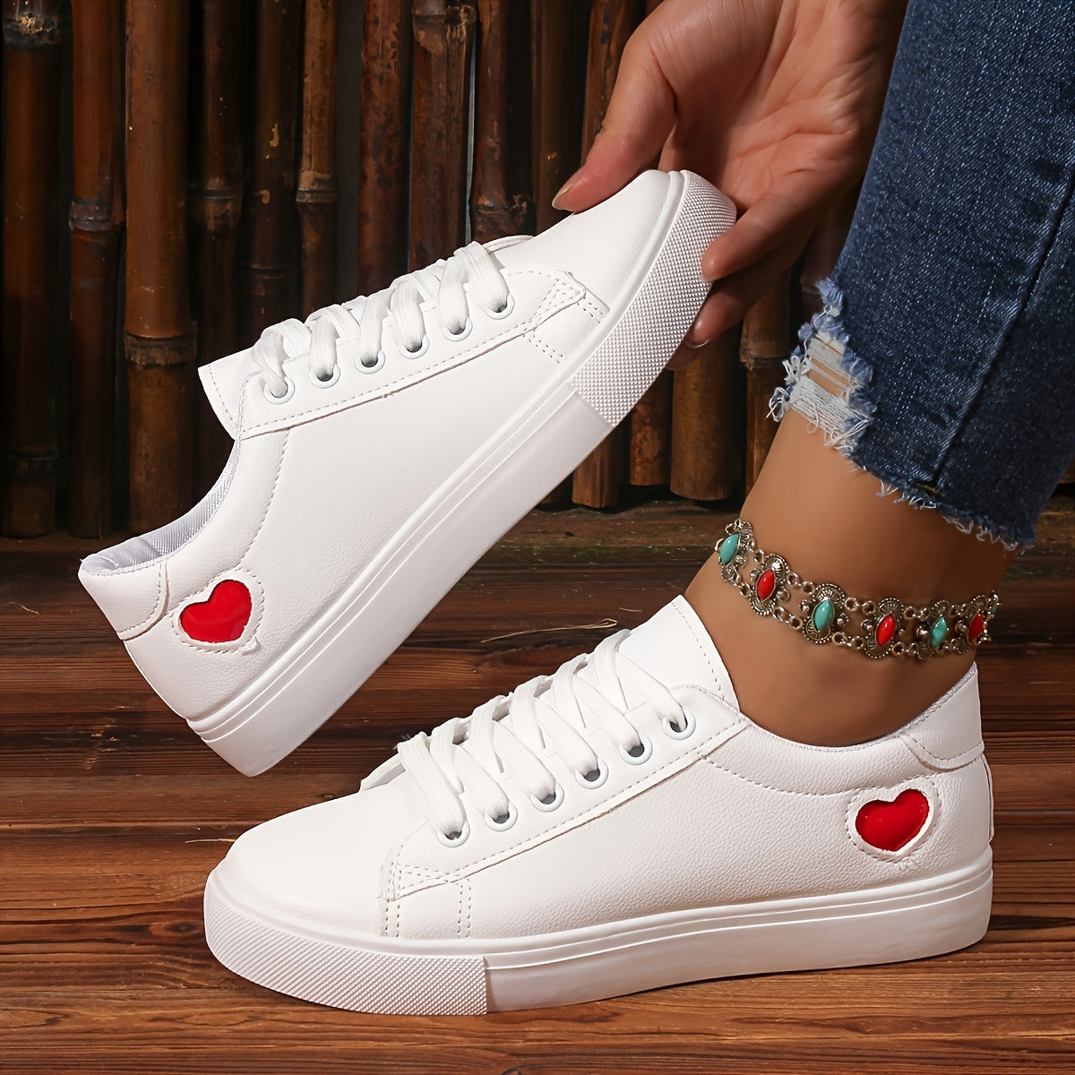 Women's Casual White Synthetic Sneakers with Rose Gold Accents