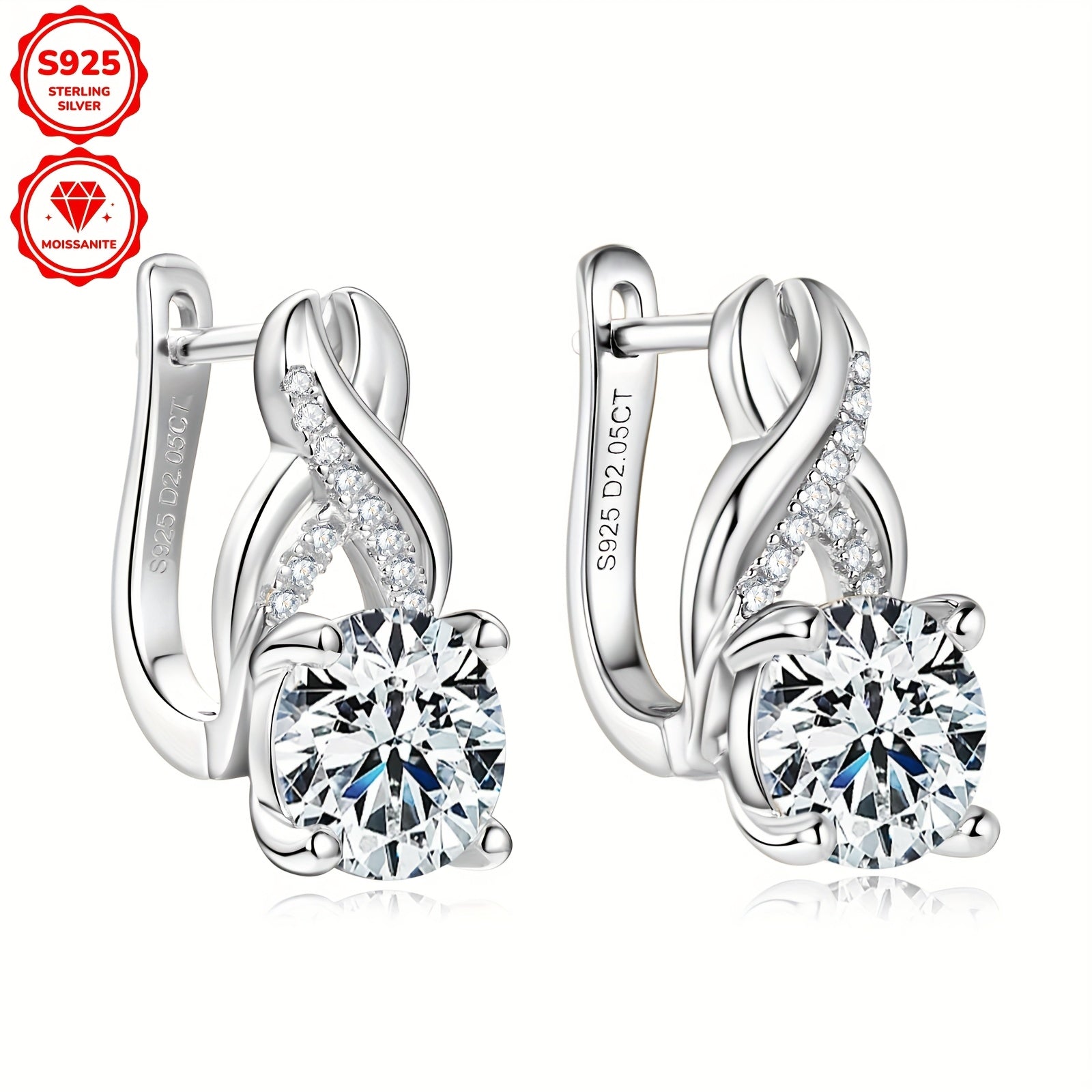 Women’s Moissanite Earrings 8mm Round Silver Jewelry for Weddings and Parties