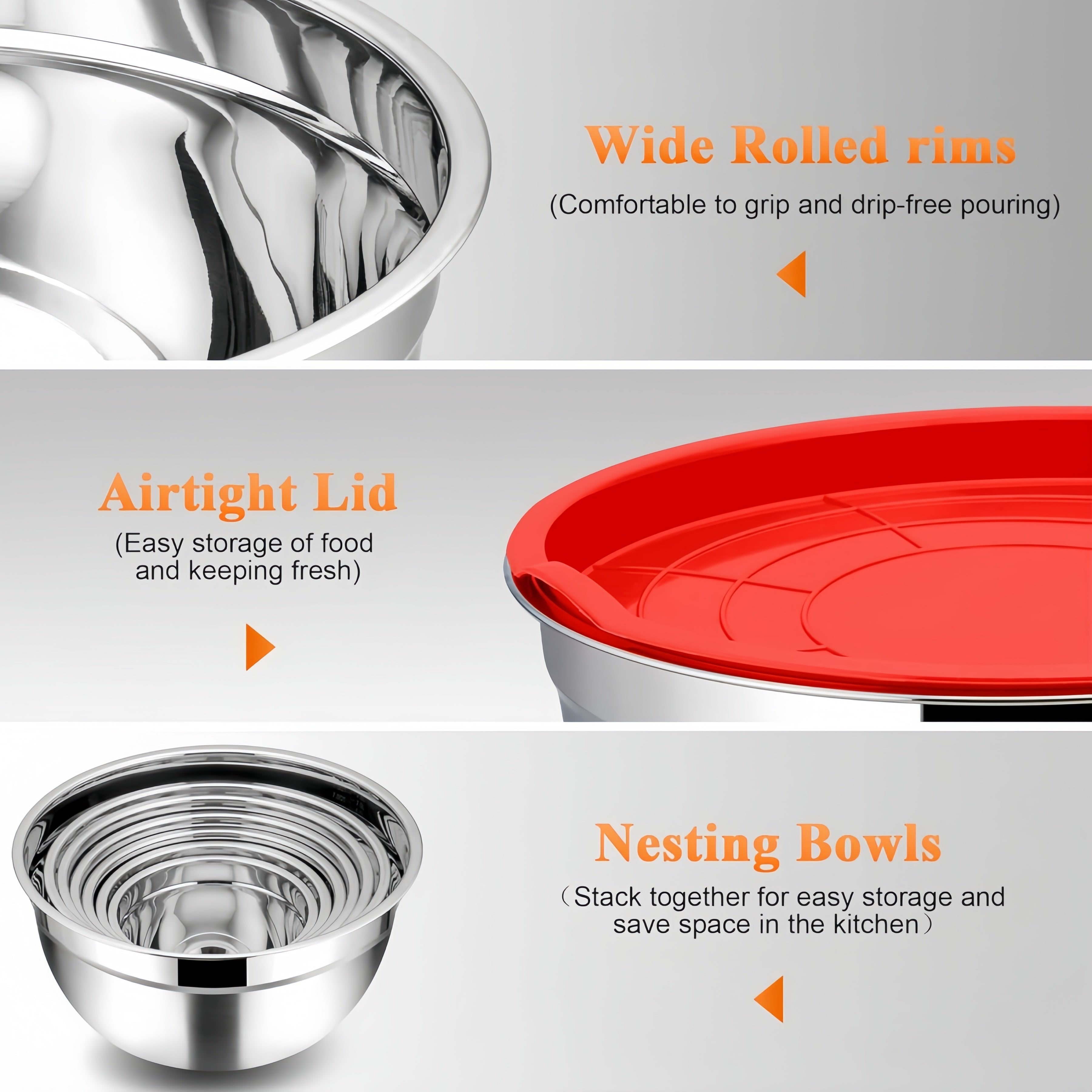 Set of 14 Stainless Steel Mixing Bowls with Lids, Rust-Resistant, Dishwasher Safe