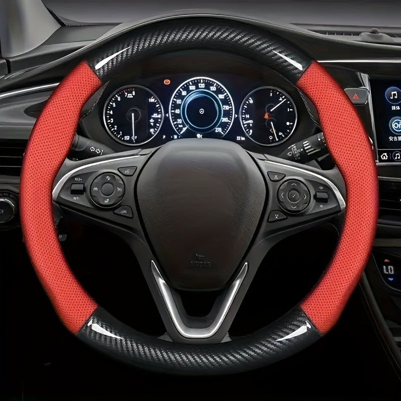 Universal Car Steering Wheel Cover Carbon Fiber Perforated PU Leather Non-Slip Durable