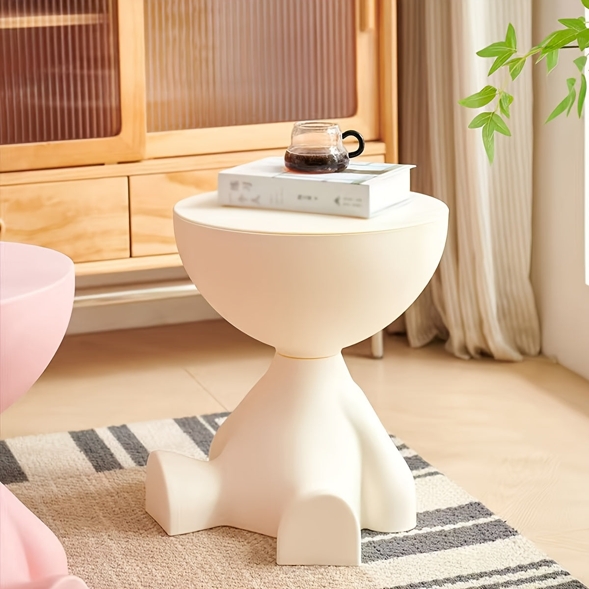 Modern White Plastic Bear-Shaped Nightstand for Bedroom and Living Room Storage