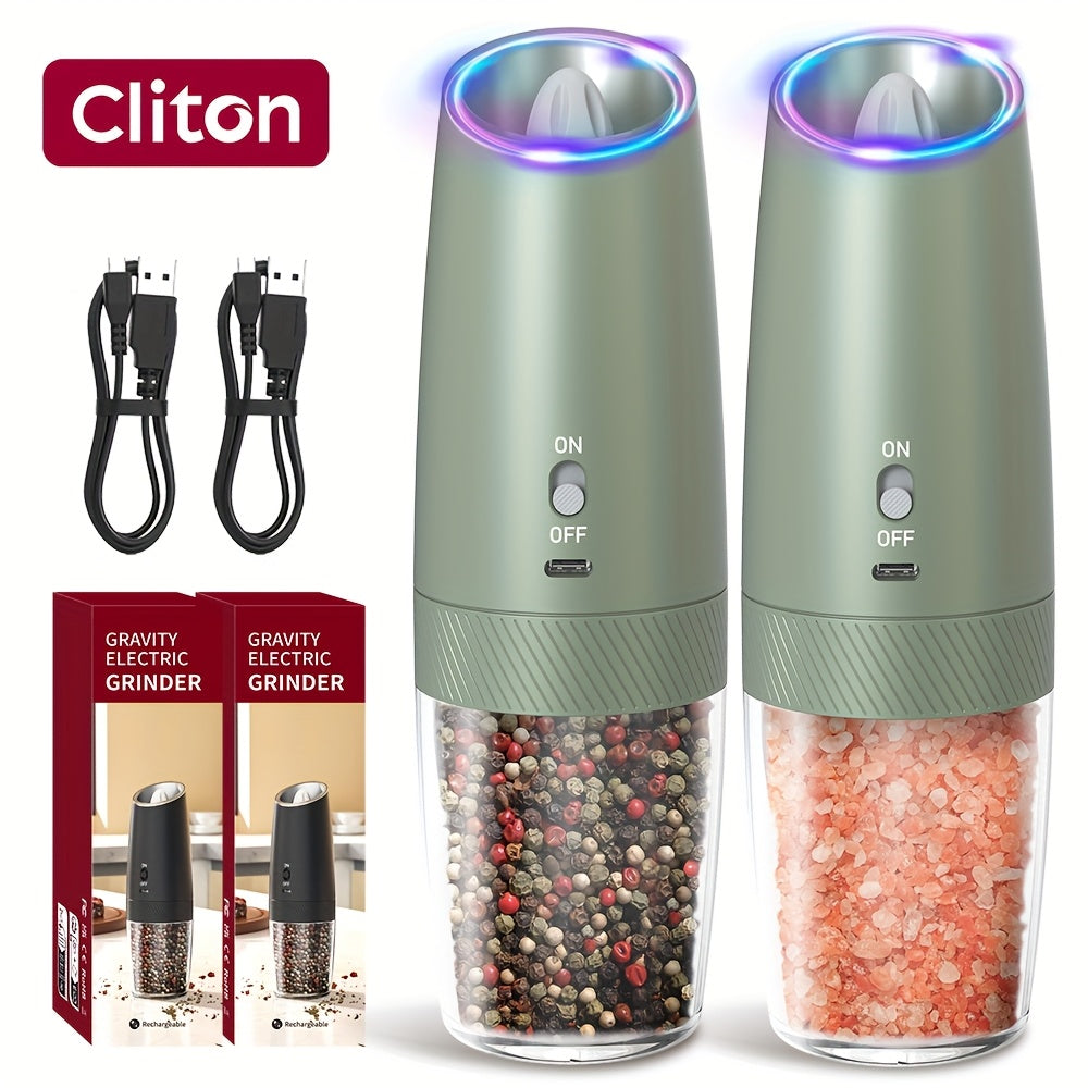 1/2 шт. Электрическая мельница для перца с гравитационным сенсором и светодиодной подсветкой. Перезаряжаемая, полностью автоматическая с большой камерой для наполнения. Необходимый инструмент для приправ.