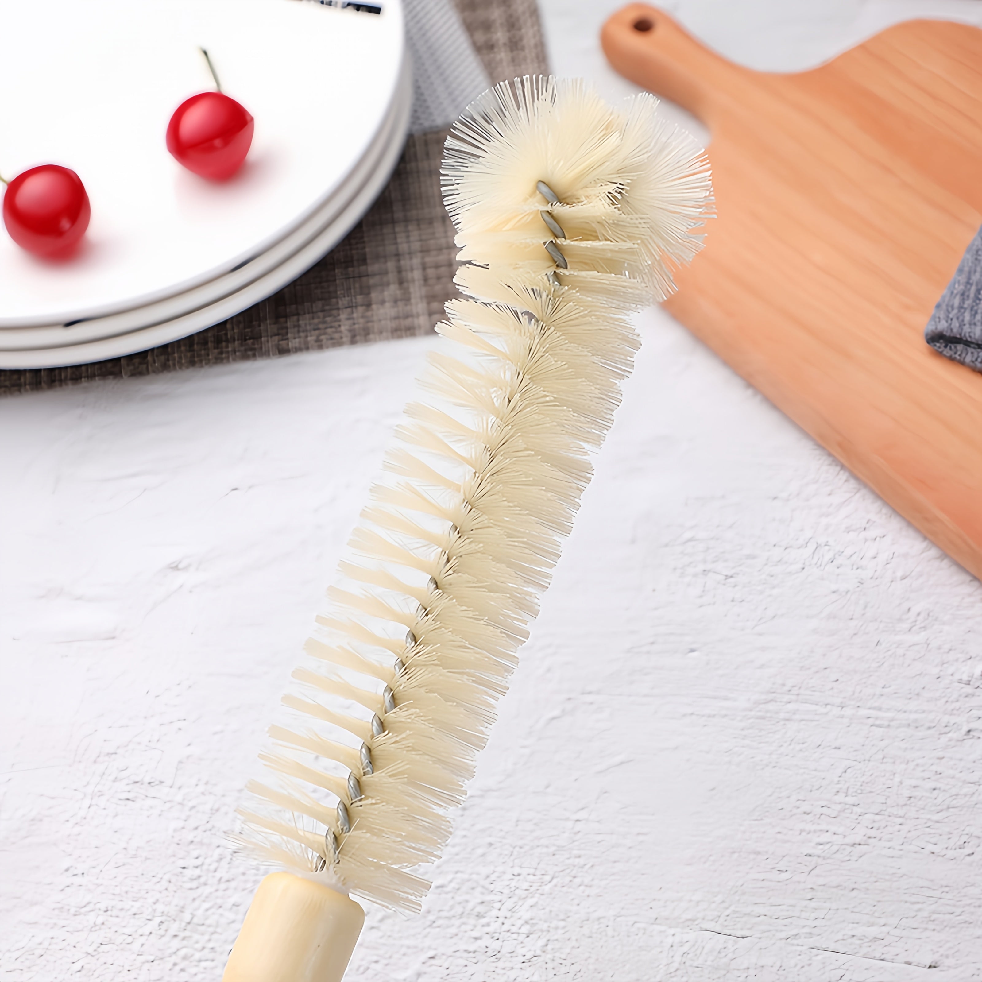 Wooden Cup Brush with Handle, Soft Cleaning Tool for Kitchen Cups and Bottles