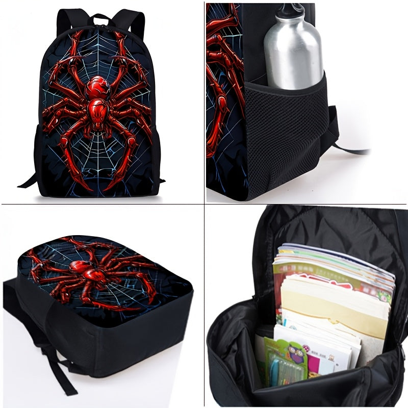3-Piece Spider Web Print PVC Backpack Set for Teens and Adults Adjustable Straps