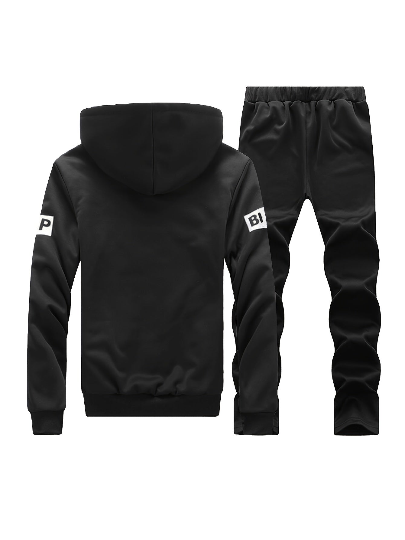 Men's Winter Fleece-Lined Hooded Jacket and Joggers Set Polyester Casual Warm Athletic