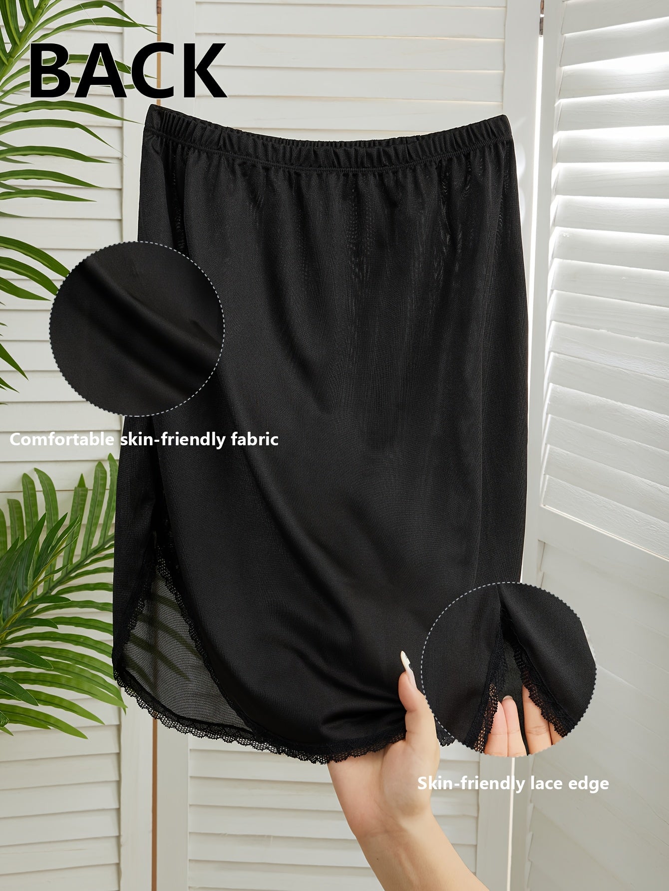 Women Plus Size Lace Trim Safety Slip Skirt High Waist Breathable Light Beige