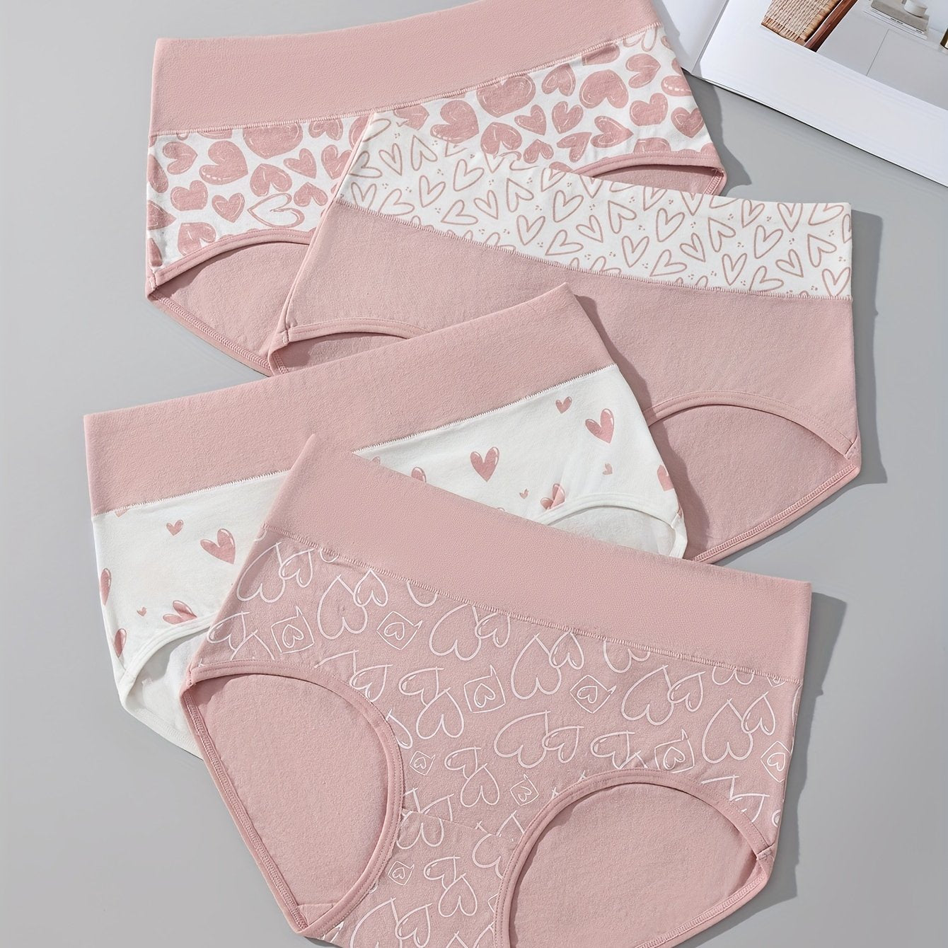 Pack de 4 bragas de cintura alta con estampado de dibujos animados en bloques de colores para mujer, suaves y cómodas