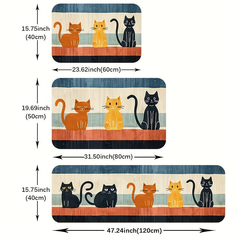 Polyester kirish yo'lagi - Qiziqarli mushuk dizayni - Sirpanmaydigan, oshxona va yashash xonasi uchun qo'l bilan yuvish oson mat, hammom uchun suvga chidamli gilam - 1 dona o'z ichiga oladi