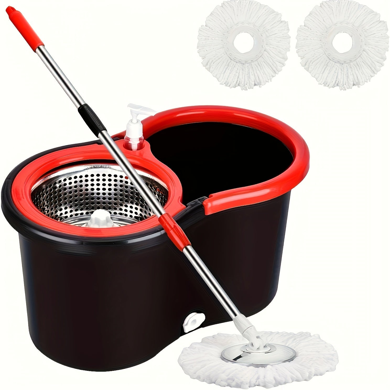 360° Rotating Mop and Bucket Set with Microfiber Heads and Adjustable Handle