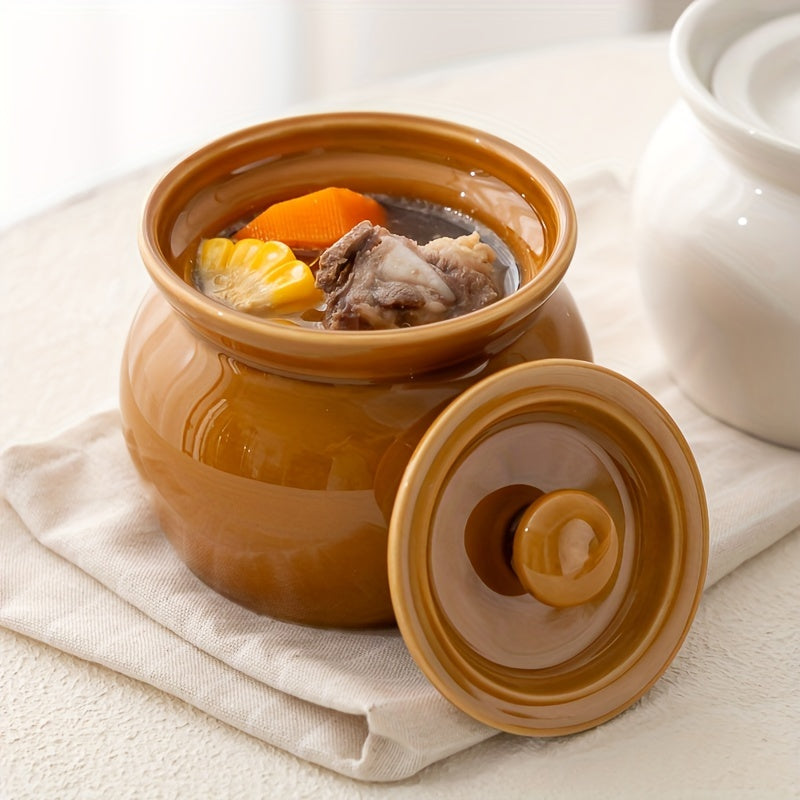 Single Serving Ceramic Stew Pot with Lid Multiple Colors Food Safe Leak Proof for Soups Vegetables