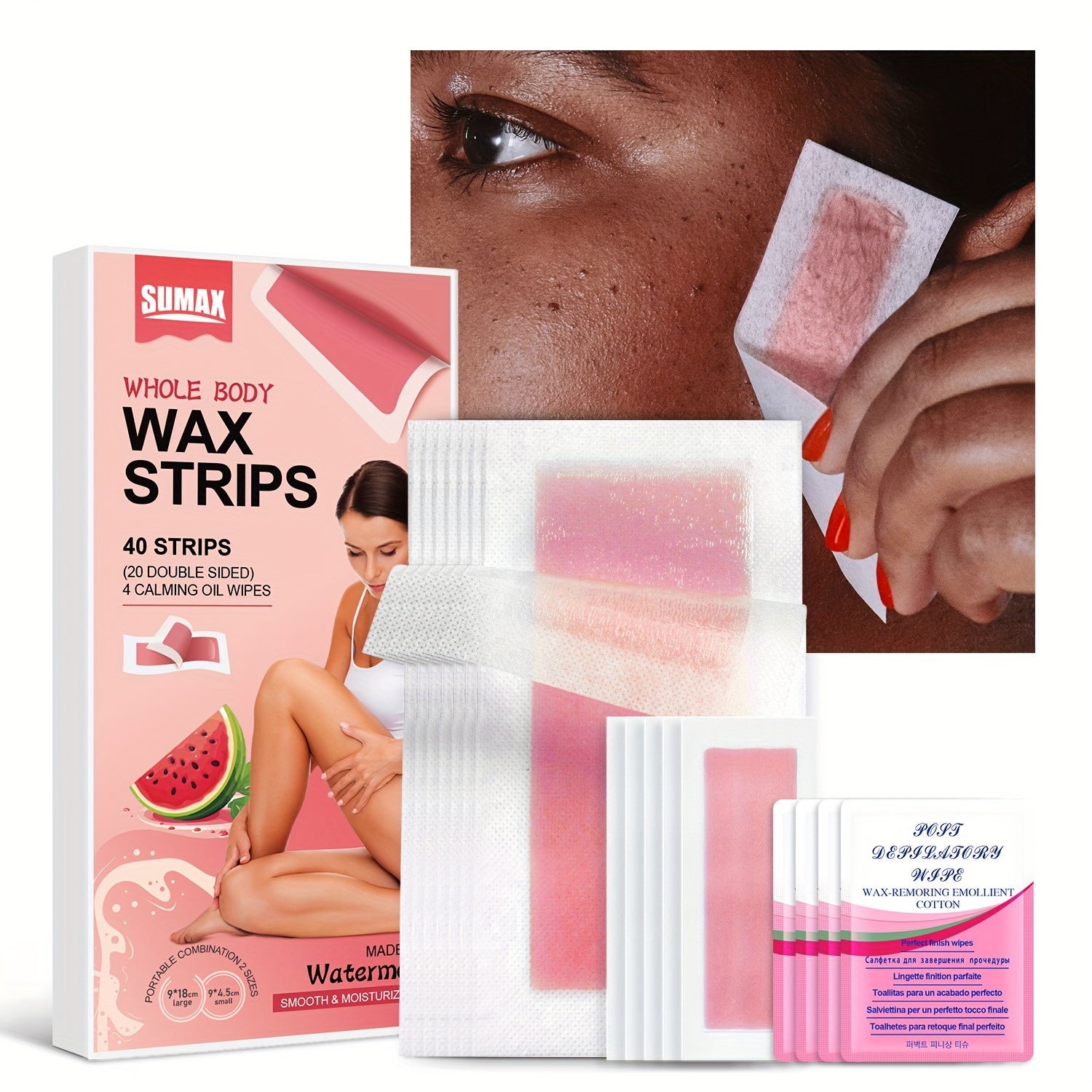 Soft Wax Strips for Painless Hair Removal on All Body Parts with Free Wipes