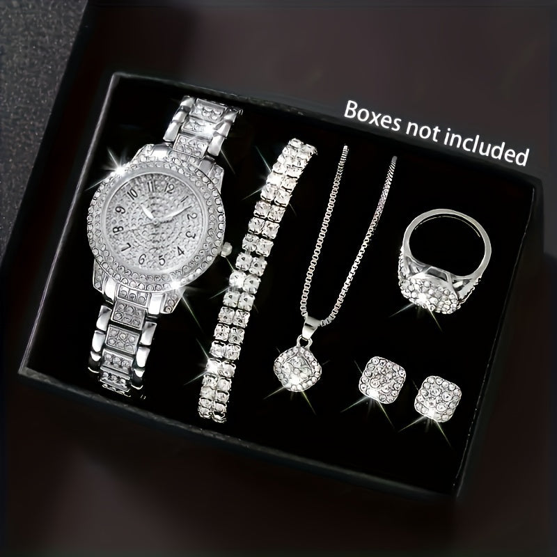Women's Fashion Jewelry Set Watch Necklace Bracelet Ring Earrings Alloy Non-Rechargeable Battery
