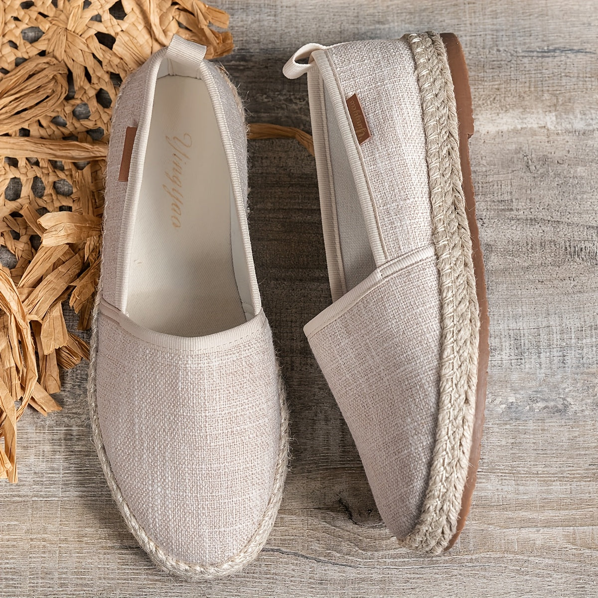 Women's Straw Rope Flat Shoes Light and Comfortable Slip-On Casual