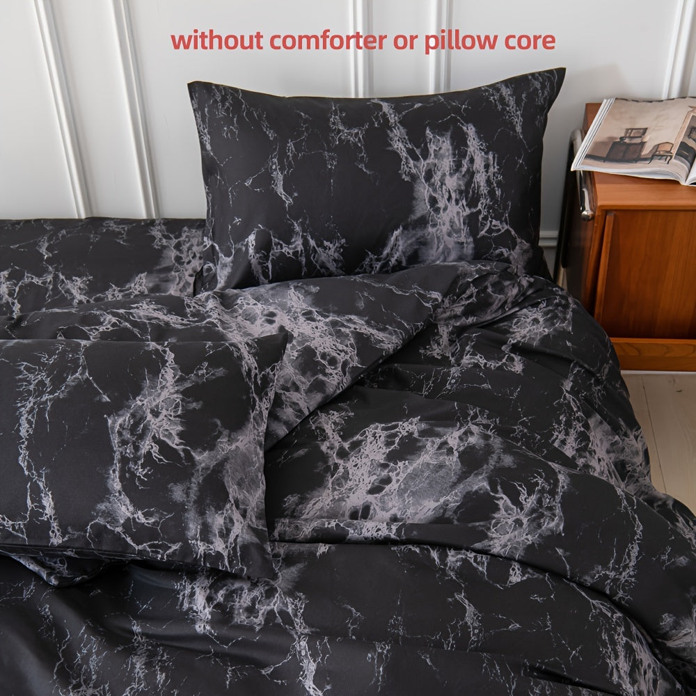 Black and White Marble Print Bedding Set 3 Piece Polyester Duvet Cover and Pillowcases