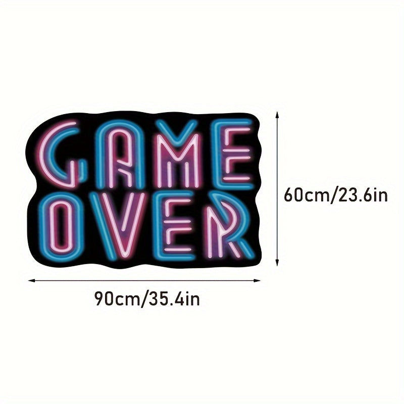 3D Fluorescent Lettering Area Rug Game Over Design Plush Anti-Slip Machine Washable Floor Mat for Living Room Bedroom Game Room