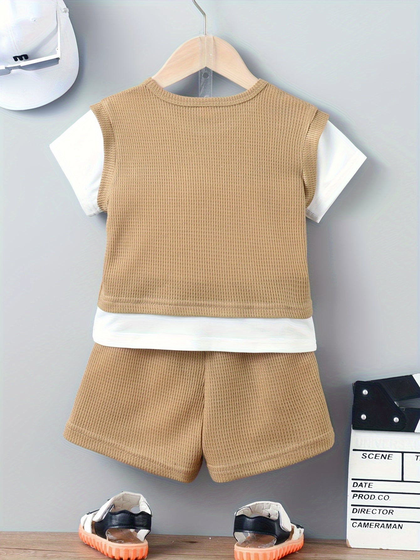 Toddler Boys Summer Outfit Waffle Textured T-Shirt and Casual Shorts 0-3 Years
